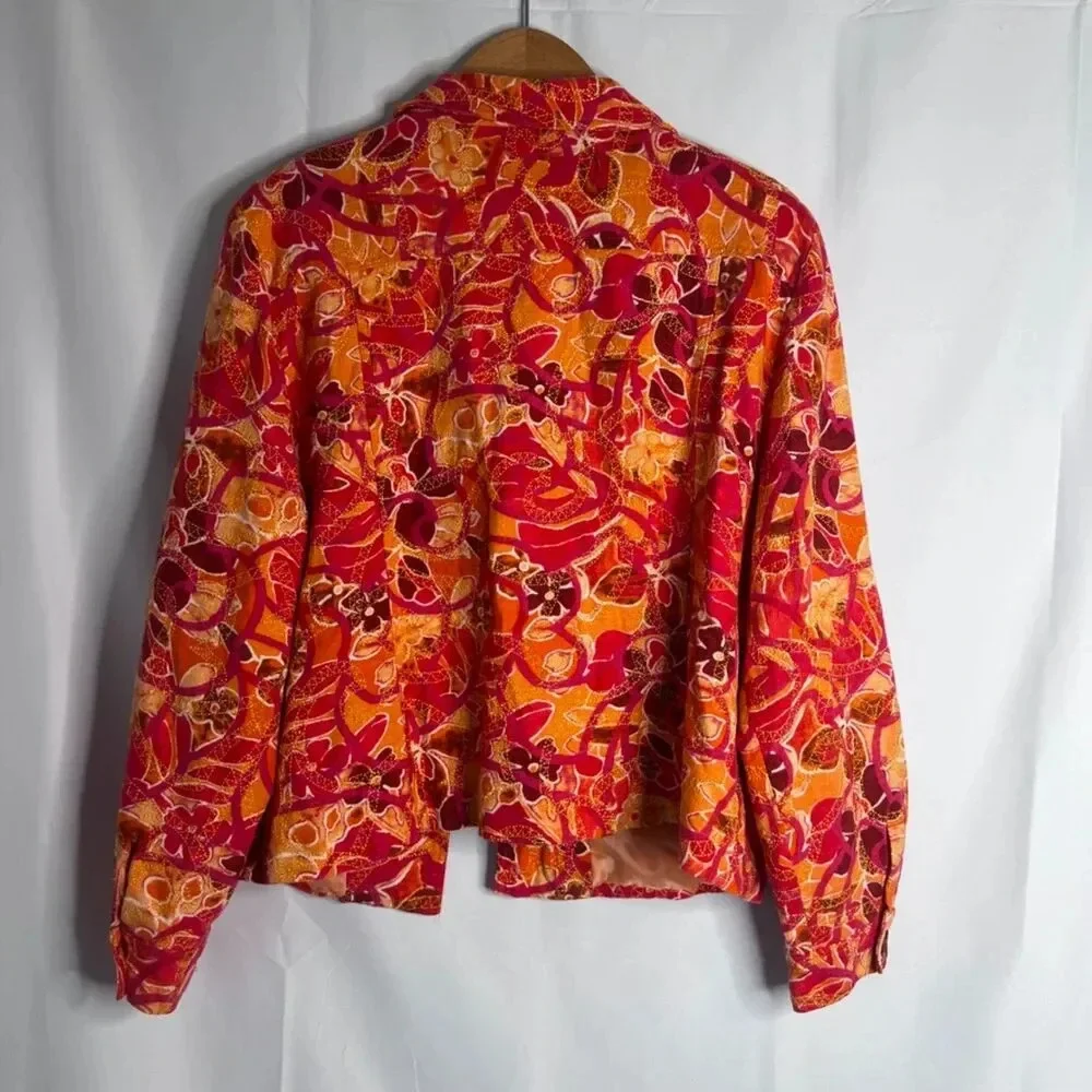 Coldwater Creek Linen‎ Blend Orange Abstract Embroidered Blazer Jacket Size XL - Picture 2 of 10